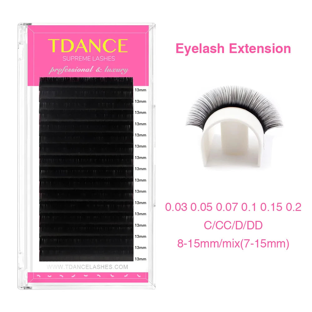 TDANCE Eyelash Extension 16Rows Korea PBT C/CC/D/DD Individual Supplies Professional Natural Faux Mink Russian Volume Eyelashes