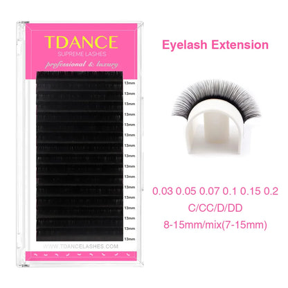 TDANCE Eyelash Extension 16Rows Korea PBT C/CC/D/DD Individual Supplies Professional Natural Faux Mink Russian Volume Eyelashes